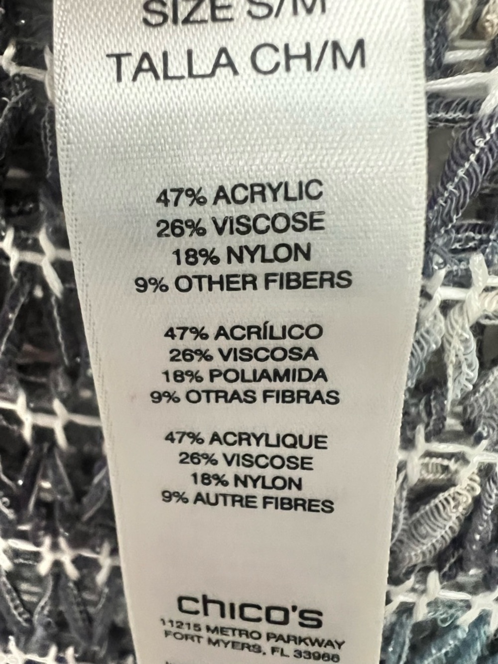 Chico’s Teagan Blue Textured Open Knit Poncho Cover-Up S/M - Picture 6 of 7
